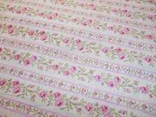 Vintage French Jacquard Woven Textile Cotton Fabric PINK ROSES Stripes 56