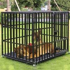 XXL Heavy Duty Pet Dog Cage Strong Metal Crate Kennel Playpen with Wheels &Tray picture