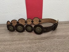 Vintage Brighton Women's SunFlower Concho Belt Brown Silver Leather 34” Western picture
