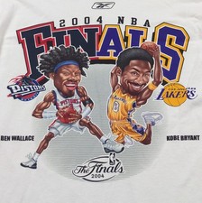 Vintage 2004 NBA Finals Shirt XL Kobe Bryant Ben Wallace Caricature Lakers  picture
