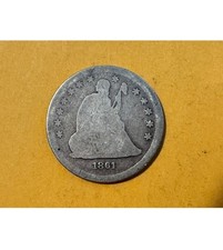 1861 P seated liberty quarter, heavy worn picture