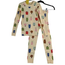 NWT Hanna Andersson Kids Organic Cotton Pajama Set Beige Monster Print Sz 6-7 picture