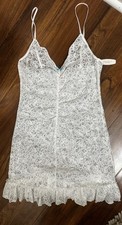 Victoria’s Secret Women White Floral Nylon Lace Blue Trim Babydoll Nightdress M picture