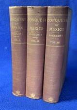 Antique CONQUEST OF MEXICO, 3 Vols., Wm. Prescott / (H/C, Hooper, Clarke: 1890) picture