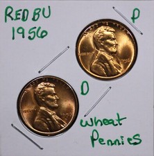 1956 P&D  LINCOLN WHEAT CENT PENNIES 1C RED BU SET (2 COINS) picture