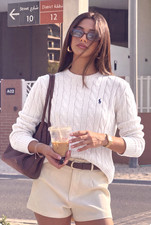 Polo Ralph Lauren Women Cable Knit Crew Neck Sweater White XS NWT QR Authentict picture
