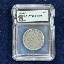 1908-D ICG-VF20 Details Cleaned, Barber Half Dollar 50C  picture
