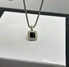 David Yurman 7mm Silver Black Onyx Pendant Necklace 18 inches And Pavé  picture