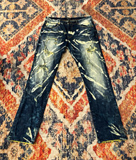 AKOO Men’s Dark Wash Straight Denim Jeans Size 36 Mid Rise 5-Pocket Distressed picture