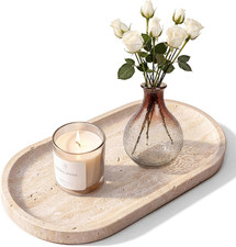 Natural Italian Travertine Tray Oval Decorative Marble Vanity Tray picture