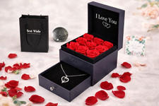 Preserved Eternal Rose Flower Gift Box With Necklace – Romantic Gift for Her picture