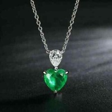 Natural Emerald 3.30Ct Heart Cut Women's Heart Pendant 14K White Gold Plated picture