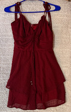 SHEIN Women's Red Solid V-Neck Sleeveless Tie Strap Layered Mini Dress M picture