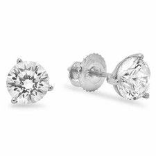 Martini Set In 14K White Gold Round Cut Natural Diamond 1.00Ct Stud Earrings picture
