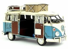 1964 VW Volkswagen  Deluxe Bus in Blue and white - Tinplate Model W/Camper Gift picture