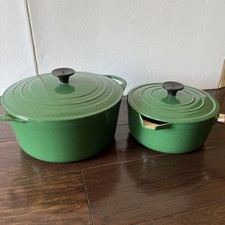 VTG Cousances Le Creuset Green Cast Iron 22 & 18 Set Dutch Oven 3.5 & 1.75 Qt picture