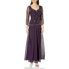 J Kara Women's  2 Piece  Beaded Long Dress Plum, Size 8 picture