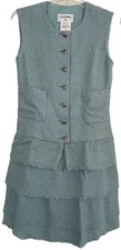 Chanel Size 38 Light Blue Tweed Dress SS 12 Sleeveless One Piece Layered Fringe picture