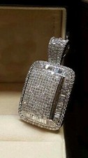 2Ct Lab Created Diamond Round Dog Tag Pendant 14K White Gold Plated Silver Chain picture