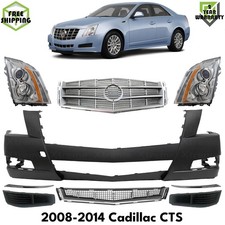 Front Bumper Cover Primed Plastic & Headlights Kit For 2008-2014 Cadillac CTS picture