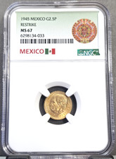 1945 MEXICO GOLD 2.5 PESOS G2.5P HIDALGO NGC MS 67 RARE BLAZING GEM LUSTER picture