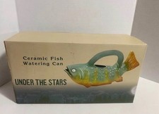 Vintage Crackle Barrel Turquoise Fish Watering Can Pitcher w/ Box RARE picture
