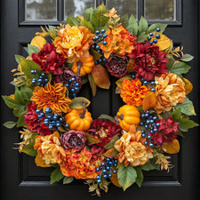 24 Inch Artificial Fall Wreaths for Front Door with Hydrangea Peony Pumpkin picture