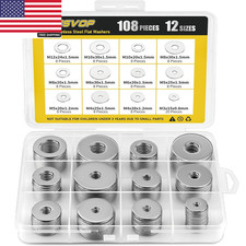 108Pcs 304 Stainless Steel Flat Washers, Fender Washers Assortment Kit 12 Sizes picture