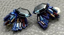 RARE Christian Lacroix Vintage France Blue Crystal Wing Clip On Earrings READ picture
