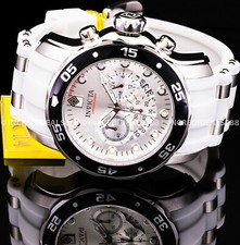 Invicta Mens PRO DIVER SCUBA Chronograph Black Silver Dial White Strap Watch picture