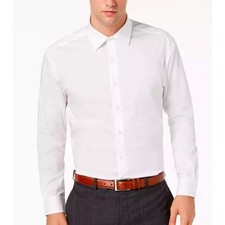 NWT Alfani Dress Shirt Men's M 15-15.5 34/35 White Cotton Blend Stretch Reg Fit picture