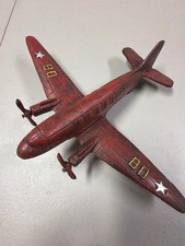 Vintage CAST IRON LARGE WW2 MILTARY C-47-DOUGLAS DC-3 AIRPLANE Red Metal Model picture