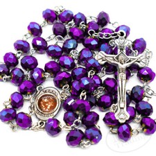 Deep Purple Crystal Beads Rosary Necklace Catholic Holy Center & Cross Crucifix picture