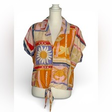 NWT C&C California Tropical Tie Front button down top size L Beach granny core picture