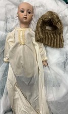 Antique Girl Doll porcelain & Cloth, Blue Eyes, Blonde Curly hair picture