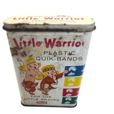 Vintage Little Warrior Plastic Quik Bands Tin with Bandages Rexall Drug Company picture