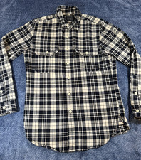 J.Crew Workshirt Men’s Small Black Ivory Plaid Button Up Long Sleeve Thick Heavy picture
