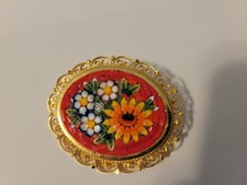 Vintage Italian glass mosaic sunflower daisy brooch picture