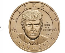 2026 President Trump Semiquincentennial $1 Coin in hand. picture