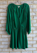 Joie 3/4 Sleeve V-Neck Faux Wrap Green Mini Dress Women's Size L picture