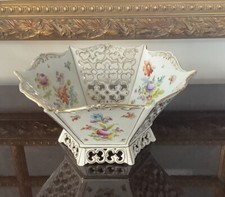 BEAUTIFUL VINTAGE  Reticulated Floral Bowl Dresden? ESTATE ITEM picture