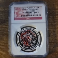 Rare 2012 Australia 1/2 Oz Proof 999 Silver Coin Year Of The Dragon NGC PF 69 UC picture