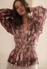 NWT Anthropologie SM Metallic Plum Floral Flowy Somerset Chiffon Blouse Ruched picture