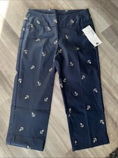NEW Lulu-B cropped pants 2 navy blue gold anchors nautical resort wear Capri picture