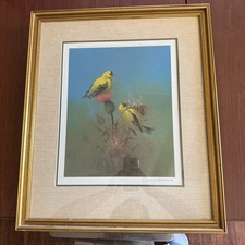Vintage Owen Gromme Signed Goldfinch Framed Art Print 1978 Wild Wings Bird picture