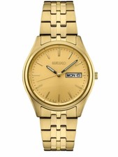 Seiko Men's Japanese Quartz Dress Golden Stainless Steel Strap Watch SUR434 picture