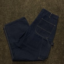 1980s Sears Roebucks Dark Wash Blue Denim Carpenter Jeans Relaxed Fit Workwear picture