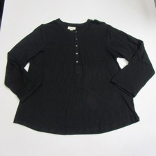 Style & Co Womens Plus Size 2X Henley Black T-Shirt Roll-Tab Long Sleeve picture
