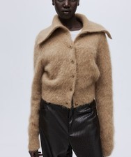 NWT H&M Premium Selection Mohair-Blend Cardigan  (Dark Beige) M. Sold Out picture