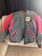 Vintage Levi's Varsity Jacket Men's L Blue/Red Logo Lined Snap 90s picture